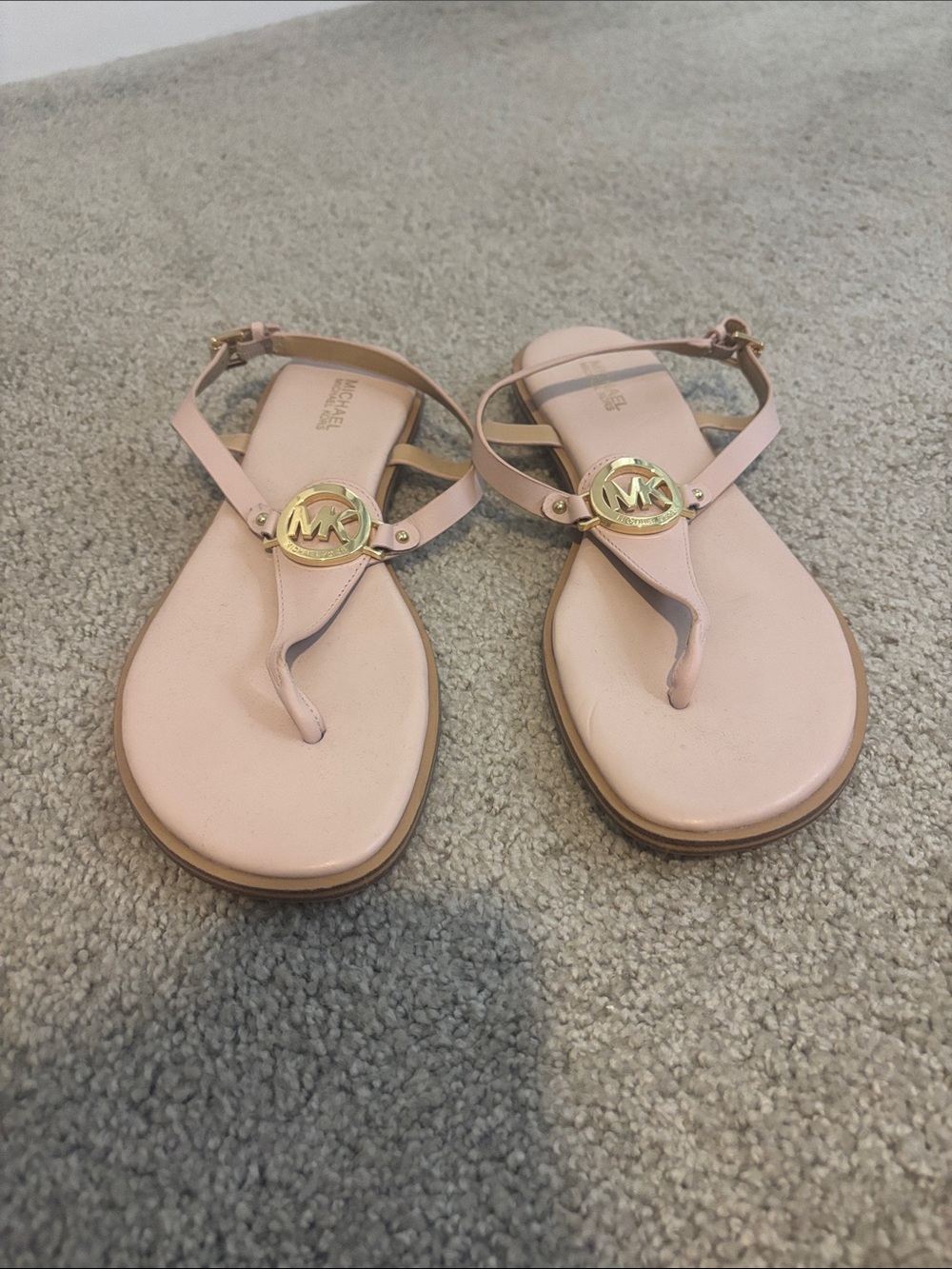 Michael Kors Pink Leather Logo Thong Sandals